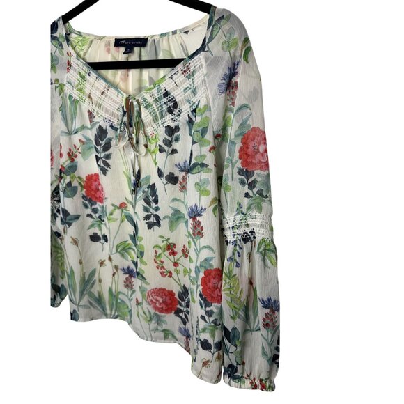 Tommy Hilfiger Floral Peasant Blouse Womens M Sheer Long Sleeve Boho Top - Picture 9 of 10